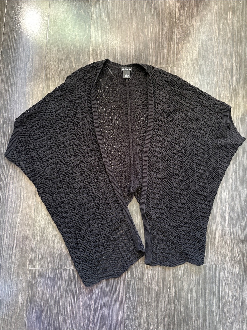 Wet Seal cotton black open-front crochet knit shrug